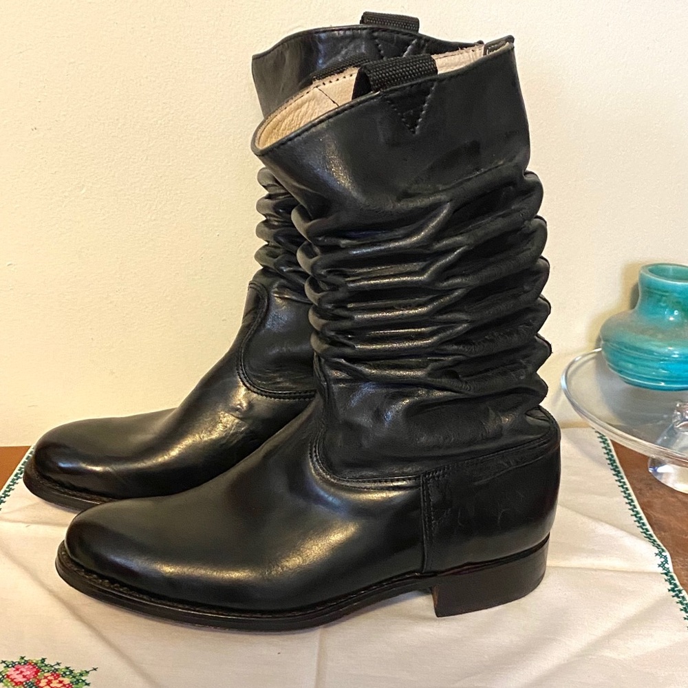 Vtg‎ El Resero Black Leather Accordion Boots Sz 8